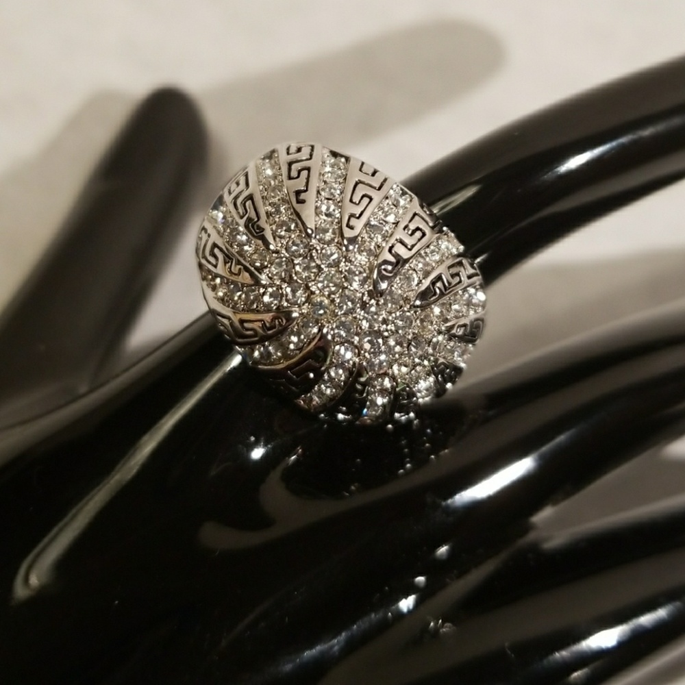 Silver Plate Crystal Dome Ring - image 1